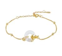 LIUYUYOUGO Bracelet Argent Bracelet Femme Argent Sterling Fleur De Naissance Calcédoine Blanche Donut Style Chinois Douze Dieux De Fleurs Bracelet Doré Réglable Rétro Ethnique Bijoux Cadeau Fêt