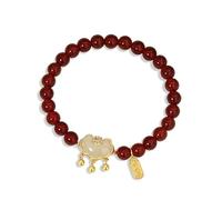 LIUYUYOUGO Bracelet Argent Ensemble Collier Et Bracelet En Argent Sterling 925 Pour Femmes Bijoux Ethniques En Jade Pendentif Cadenas De Bon Augure Bracelet Élastique En Perles D'Agate Rouge Bracel