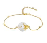 LIUYUYOUGO Bracelet Argent Femme Bracelet De Naissance En Argent Sterling Pour Femme Avec Fleur En Calcédoine Blanche Style Chinois Douze Dieux Floraux Doré Réglable Rétro Ethnique Cadeau De Fê