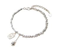 LIUYUYOUGO Bracelet Argent Femme Bracelet En Argent Sterling Pour Femme En Bambou Avec Breloque En Forme De Cloche Motif De Paix Creuse Blocs Irréguliers Chaîne Bijoux Ethniques Cadeau D'Éternité