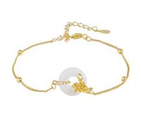 LIUYUYOUGO Bracelet Argent Femme Bracelet Femme Argent Sterling Fleur De Naissance Calcédoine Blanche Donut Style Chinois Douze Dieux De Fleurs Bracelet Doré Réglable Rétro Ethnique Bijoux Cadea