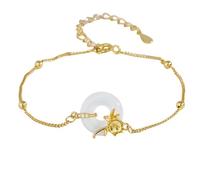 LIUYUYOUGO Bracelet Argent Femme Bracelet Femme Argent Sterling Fleur De Naissance Calcédoine Blanche Donut Style Chinois Douze Dieux De Fleurs Bracelet Doré Réglable Rétro Ethnique Bijoux Cadea