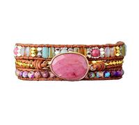 LIUYUYOUGO Bracelet Chakra Bracelet Bohème En Pierre Naturelle Pour Femmes Et Hommes Fait À La Main Multicouche En Cuir Perles De Cristal De Rhodonite Rose Bijoux Ethniques Vintage En Pierres Pré