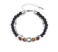 LIUYUYOUGO Bracelet Chakra Bracelet De Perles En Onyx Noir Avec Signes Du Zodiaque Pour Femmes Et Hommes Pierre Naturelle Œil De Tigre Cristal Chaîne Rétro Double Couche 12 Constellations Bijoux