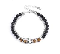 LIUYUYOUGO Bracelet Chakra Bracelet De Perles En Onyx Noir Avec Signes Du Zodiaque Pour Femmes Et Hommes Bracelets En Pierre Naturelle Œil De Tigre Rétro À Double Couche Avec 12 Constella