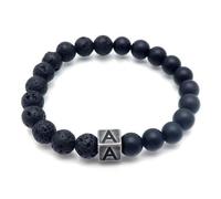 LIUYUYOUGO Bracelet Chakra Bracelet En Perles De Cristal D'Agate De Lave Noire En Pierre Naturelle Lettres Az Perles Extensibles De 8 Mm Bracelets Initiales Bracelet À Breloques Carré Vieilli Bijo