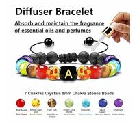 LIUYUYOUGO Bracelet Chakra Bracelet En Pierres Précieuses 7 Chakras En Cristal Pierre De Lave Noire Naturelle Diffuseur D'Huiles Essentielles Bracelets En Perles Initiales Avec Lettre Az Bijoux Pour