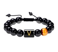 LIUYUYOUGO Bracelet Chakra Bracelets De Perles Initiales Pour Femmes Et Hommes Bracelet De Perles De Couple Avec Lettres Az Pierre Naturelle Œil De Tigre Obsidienne Noire Cristal Tressé F
