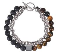 LIUYUYOUGO Bracelet Chakra Bracelets De Perles Pour Hommes Chaîne Double Couche Bracelet En Cristal De Pierres Précieuses Tourmaline Naturelle Breloque Carrée Empilable Punk Bijoux Tenda