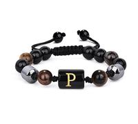 LIUYUYOUGO Bracelet Chakra Bracelets De Perles Pour Hommes De 8 Mm Avec Initiale Triple Couche De Pierre Naturelle Œil De Tigre Obsidienne Noire Perles D'Hématite Bracelet Tressé Fait Main Vintag