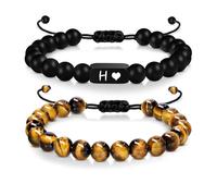 LIUYUYOUGO Bracelet Chakra Lot De 2 Bracelets De Perles Initiales Pour Femmes Et Hommes Gravés Avec La Lettre Az En Pierre Naturelle Œil De Tigre Perles D'Obsidienne Givrée Tressés À La Main Bi