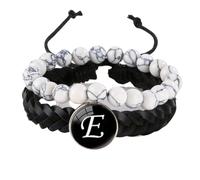 LIUYUYOUGO Bracelet Chakra Lot De 2 Bracelets En Cuir Pour Homme Avec Initiales En Pierre Naturelle Blanche Turquoise Breloques Lettres Az Bracelet Double Couche Tressé Bijoux Avec Lettre E
