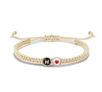 LIUYUYOUGO Bracelet Corde Bracelet Avec Lettre Et Cœur Pour Couples Et Amis Initiale Az Charm Bracelets Tressés Corde Abricot Fait Main D'Amitié Réglable Bijoux Personnalisés Cadeaux L