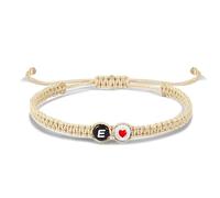 LIUYUYOUGO Bracelet Corde Bracelet Avec Lettre Et Cœur Pour Couples Et Amis Initiale Az Charm Bracelets Tressés Corde Abricot Fait Main D'Amitié Réglable Bijoux Personnalisés Cadeaux L