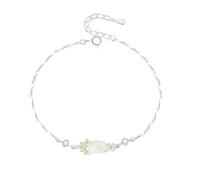 LIUYUYOUGO Bracelet En Argent Sterling Bracelet En Argent Sterling 925 Pour Femme Style Oriental Ethnique Douze Dieux Floraux Ovale Incrusté De Calcédoine Blanche Manchette Réglable Bijo