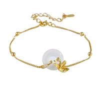 LIUYUYOUGO Bracelet En Argent Sterling Bracelet En Argent Sterling Pour Femme Avec Fleur De Naissance En Calcédoine Blanche Style Chinois Douze Dieux Floraux Doré Réglable Rétro Ethnique Cadeau
