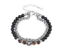 LIUYUYOUGO Bracelet Femme Bracelet De Perles Avec Signes Du Zodiaque Pour Femmes Et Hommes En Pierre Naturelle Œil De Tigre Breloques Antiques Chaîne Double Couche Punk 12 Constellations Bijoux Ca
