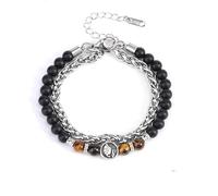 LIUYUYOUGO Bracelet Femme Bracelet De Perles Avec Signes Du Zodiaque Pour Femmes Et Hommes En Pierre Naturelle Œil De Tigre Breloques Antiques Chaîne Double Couche Punk 12 Constellations Bijoux Ca
