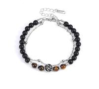 LIUYUYOUGO Bracelet Femme Bracelet De Perles En Onyx Noir Avec Signes Du Zodiaque Pour Femmes Et Hommes Pierre Naturelle Œil De Tigre Cristal Chaîne Rétro Double Couche 12 Constellations Bijoux C