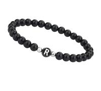 LIUYUYOUGO Bracelet Femme Bracelet De Perles Pour Homme Et Femme Avec Initiale 6 Mm Bracelets De Couple En Pierre Naturelle Cristal D'Agate Noire Élastique Avec Lettre Az Bijoux En Pierres