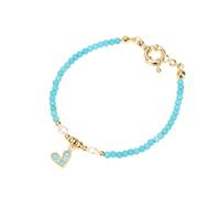 LIUYUYOUGO Bracelet Femme Bracelet En Cristal Pour Femme Délicat Bracelets En Perles Avec Breloque Cœur Et Zircone Cubique Scintillante Réglable En Pierre Naturelle Bijou Éternité Cadeau Bleu Tu