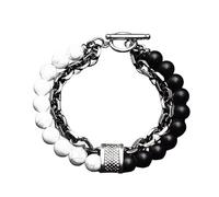 LIUYUYOUGO Bracelet Femme Bracelets De Perles Pour Hommes Bracelet En Cristal De Pierres Précieuses Naturelles Gravé Chaîne Figaro Double Couche Punk Empilable Bijoux De Protection Cadea