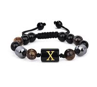 LIUYUYOUGO Bracelet Femme Bracelets De Perles Pour Hommes De 8 Mm Avec Initiale Triple Couche De Pierre Naturelle Œil De Tigre Obsidienne Noire Perles D'Hématite Bracelet Tressé Vintage Fait Main
