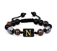 LIUYUYOUGO Bracelet Femme Bracelets De Perles Pour Hommes De 8 Mm Avec Initiale Triple Couche De Pierre Naturelle Œil De Tigre Obsidienne Noire Perles D'Hématite Bracelet Tressé Fait Main Vintage