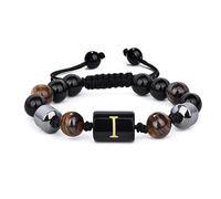 LIUYUYOUGO Bracelet Femme Bracelets De Perles Pour Hommes De 8 Mm Avec Initiale Triple Couche De Pierre Naturelle Œil De Tigre Obsidienne Noire Perles D'Hématite Bracelet Avec Lettre Az Bracelet T