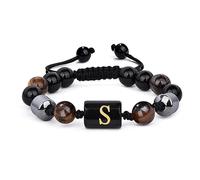 LIUYUYOUGO Bracelet Femme Bracelets De Perles Pour Hommes De 8 Mm Avec Initiale Triple Couche De Pierre Naturelle Œil De Tigre Obsidienne Noire Perles D'Hématite Bracelet Tressé Vintage Fait Main