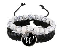 LIUYUYOUGO Bracelet Femme Lot De 2 Bracelets En Cuir Pour Homme Avec Initiales En Pierre Naturelle Et Turquoise Blanche Breloques Avec Lettres Az Bracelet Double Couche Tressé Bijoux Avec Lettre W