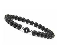 LIUYUYOUGO Bracelet Perle Bracelet Avec Lettres Pour Couples Az Lettre Fait Main Pierres Précieuses Naturelles Initiale Bracelets Perlé 8 Mm Onyx Noir Givré Extensible En Cristal Bijoux P