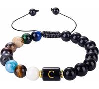 LIUYUYOUGO Bracelet Perle Bracelet Chakra En Cristaux Naturels Pour Homme Bracelets De Yoga Avec 7 Pierres Précieuses Chakras 8 Mm En Obsidienne Noire Avec Initiales Et Lettres Az Style Punk Rock B