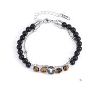 LIUYUYOUGO Bracelet Perle Bracelet De Perles En Onyx Noir Avec Signes Du Zodiaque Pour Femmes Et Hommes Bracelets En Pierre Naturelle Œil De Tigre Rétro À Double Couche Avec 12 Constellat