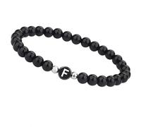 LIUYUYOUGO Bracelet Perle Bracelet De Perles Pour Homme Et Femme Avec Initiale 6 Mm Bracelets De Couple En Pierre Naturelle Cristal D'Agate Noire Élastique Avec Lettre Az Bijoux En Pierres