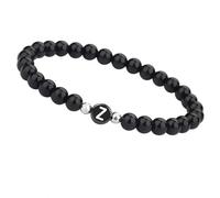 LIUYUYOUGO Bracelet Perle Bracelet De Perles Pour Homme Et Femme Avec Initiale 6 Mm Bracelets De Couple En Pierre Naturelle Cristal D'Agate Noire Élastique Avec Lettre Az Bijoux En Pierres