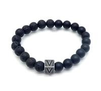 LIUYUYOUGO Bracelet Perle Bracelet En Perles De Cristal D'Agate De Lave Noire En Pierre Naturelle Lettres Az Perles Extensibles De 8 Mm Bracelets Initiales Bracelet À Breloques Carré Vieilli Bijou