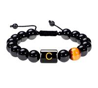LIUYUYOUGO Bracelet Perle Bracelets De Perles Initiales Pour Femmes Et Hommes Bracelet De Perles De Couple De Lettres Az Pierre Naturelle Œil De Tigre Obsidienne Noire Cristal Tressé Fait