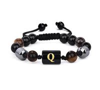 LIUYUYOUGO Bracelet Perle Bracelets De Perles Pour Hommes De 8 Mm Avec Initiale Triple Couche En Pierre Naturelle Œil De Tigre Obsidienne Noire Hématite Bracelet Tressé Vintage Fait Main Avec Let