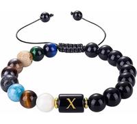 LIUYUYOUGO Bracelet Pierre Bracelet Chakra En Cristaux Naturels Pour Homme Bracelets De Yoga Avec 7 Pierres Précieuses Chakras 8 Mm En Obsidienne Noire Avec Initiales Et Lettres Az Style Punk Rock