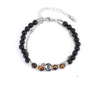 LIUYUYOUGO Bracelet Pierre Bracelet De Perles En Onyx Noir Avec Signes Du Zodiaque Pour Femmes Et Hommes Bracelets En Pierre Naturelle Œil De Tigre Rétro À Double Couche Avec 12 Constella