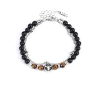 LIUYUYOUGO Bracelet Pierre Bracelet De Perles En Onyx Noir Avec Signes Du Zodiaque Pour Femmes Et Hommes Bracelets En Pierre Naturelle Œil De Tigre Rétro À Double Couche Avec 12 Constella