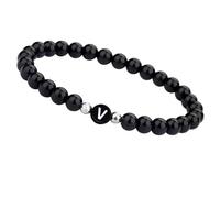LIUYUYOUGO Bracelet Pierre Bracelet De Perles Pour Homme Et Femme Avec Initiale 6 Mm Bracelets De Couple En Pierre Naturelle Cristal D'Agate Noire Élastique Avec Lettre Az Bijoux En Pierres