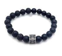 LIUYUYOUGO Bracelet Pierre Bracelet En Perles De Cristal D'Agate De Lave Noire En Pierre Naturelle Lettres Az Perles Extensibles De 8 Mm Bracelets Initiaux Breloque Carrée Vieillie Bijoux Punk Anti