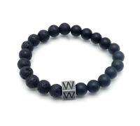 LIUYUYOUGO Bracelet Pierre Bracelet En Perles De Cristal D'Agate De Lave Noire En Pierre Naturelle Lettres Az Perles Extensibles De 8 Mm Bracelets Initiales Bracelet À Breloques Carré Vieilli Bijo