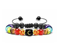 LIUYUYOUGO Bracelet Pierre Bracelet En Pierres Précieuses 7 Chakras En Cristal Pierre De Lave Noire Naturelle Diffuseur D'Huiles Essentielles Bracelets En Perles Initiales Avec Lettre Az Bijoux Pour