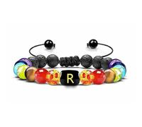 LIUYUYOUGO Bracelet Pierre Bracelet En Pierres Précieuses 7 Chakras En Cristal Pierre De Lave Noire Naturelle Diffuseur D'Huiles Essentielles Bracelets En Perles Initiales Avec Lettre Az Bijoux Pour