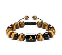 LIUYUYOUGO Bracelet Pierre Bracelets De Perles Initiales Pour Femmes Et Hommes Bracelet De Perles De Couple De Lettres Az 10 Mm Pierre Naturelle Œil De Tigre Obsidienne Cristal Tressé Fai