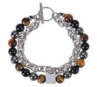 LIUYUYOUGO Bracelet Pierre Bracelets De Perles Pour Hommes Chaîne Double Couche Bracelet En Cristal De Pierres Précieuses Tourmaline Naturelle Breloque Carrée Empilable Punk Bijoux Tenda
