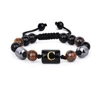 LIUYUYOUGO Bracelet Pierre Bracelets De Perles Pour Hommes De 8 Mm Avec Initiale Triple Couche De Pierre Naturelle Œil De Tigre Obsidienne Noire Perles D'Hématite Bracelet Tressé Fait Main Vintag